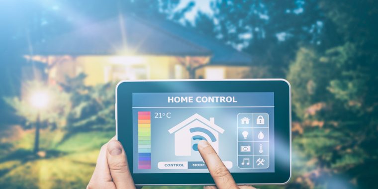 Remote home control system displayed on a tablet