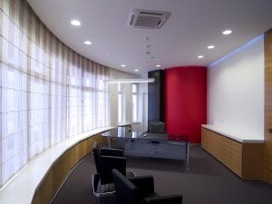 Interior of a modern office with chairs and table